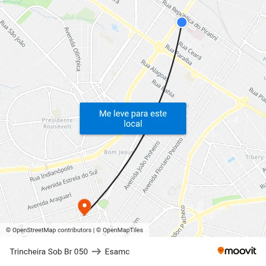 Trincheira Sob Br 050 to Esamc map