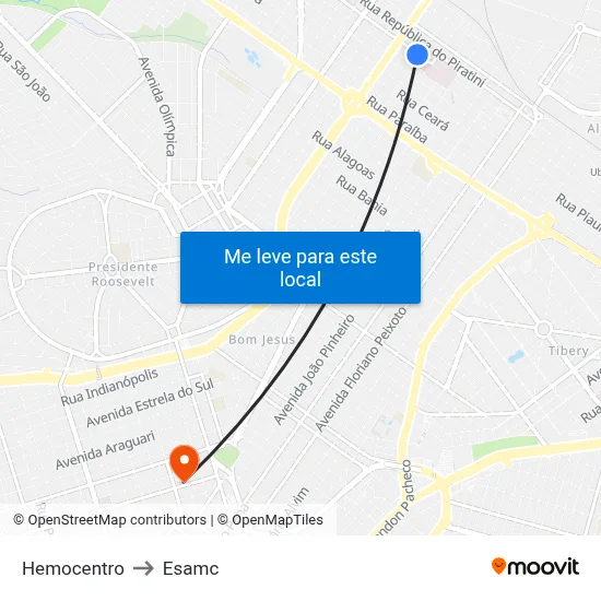 Hemocentro to Esamc map