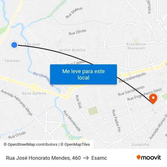 Rua José Honorato Mendes, 460 to Esamc map