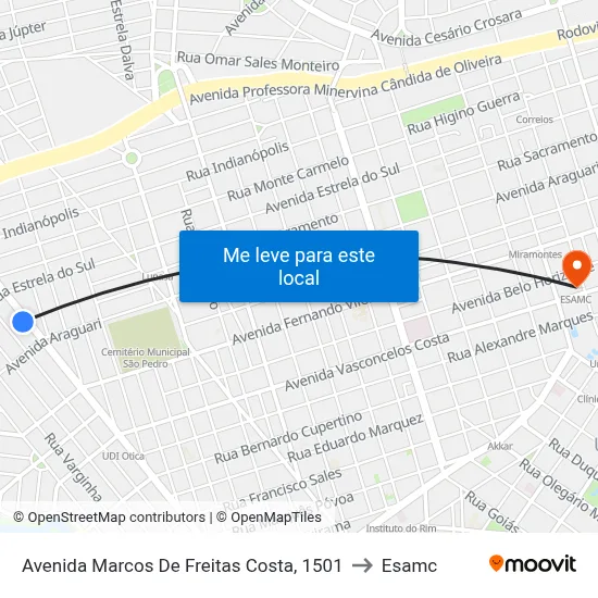 Avenida Marcos De Freitas Costa, 1501 to Esamc map