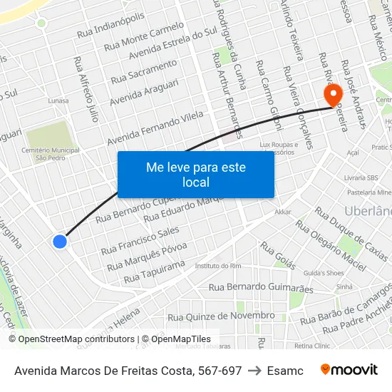 Avenida Marcos De Freitas Costa, 567-697 to Esamc map