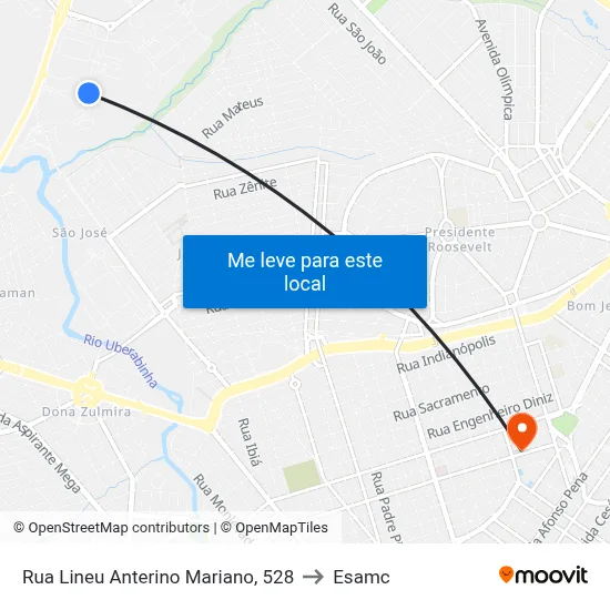 Rua Lineu Anterino Mariano, 528 to Esamc map