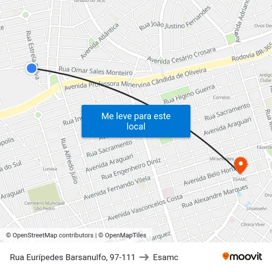 Rua Eurípedes Barsanulfo, 97-111 to Esamc map