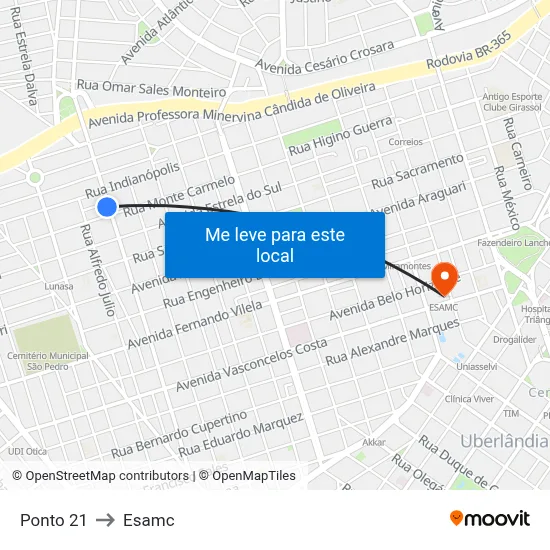 Ponto 21 to Esamc map
