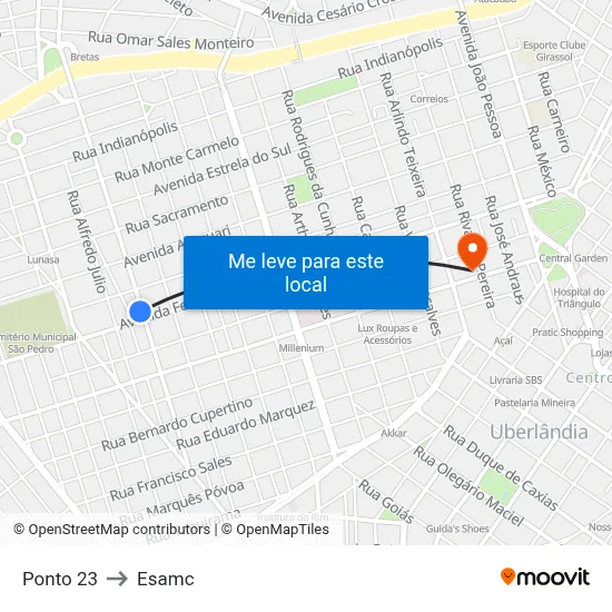 Ponto 23 to Esamc map