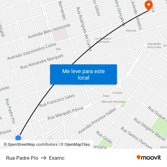 Rua Padre Pio to Esamc map