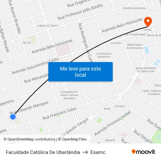 Faculdade Católica De Uberlândia to Esamc map