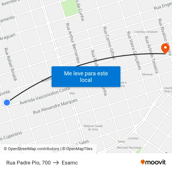 Rua Padre Pio, 700 to Esamc map