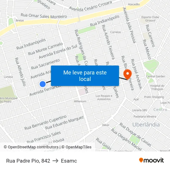 Rua Padre Pio, 842 to Esamc map