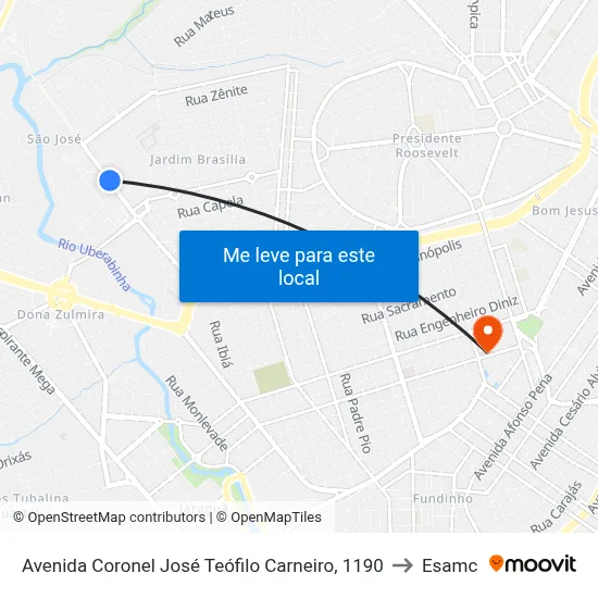 Avenida Coronel José Teófilo Carneiro, 1190 to Esamc map