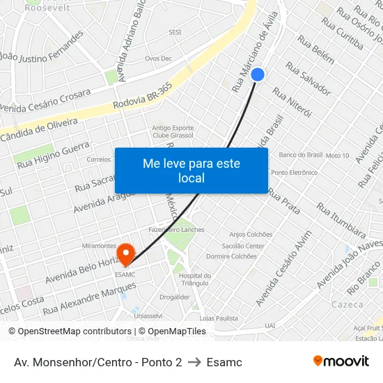Av. Monsenhor/Centro - Ponto 2 to Esamc map