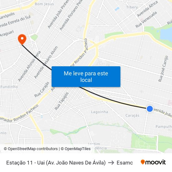 Estação 11 - Uai (Av. João Naves De Ávila) to Esamc map