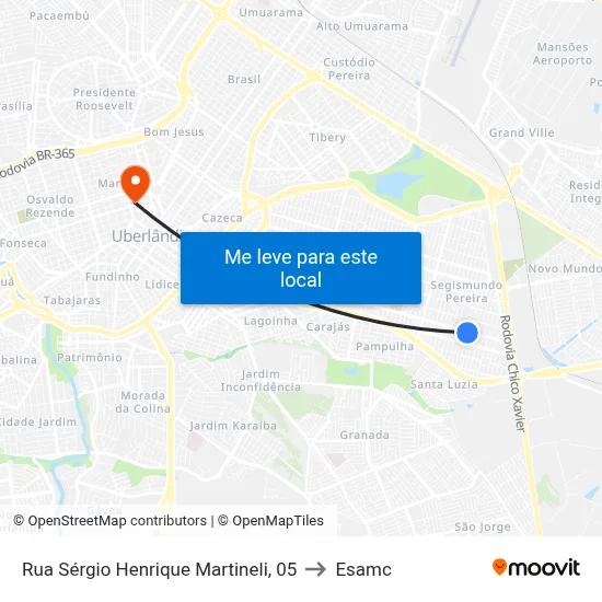 Rua Sérgio Henrique Martineli, 05 to Esamc map