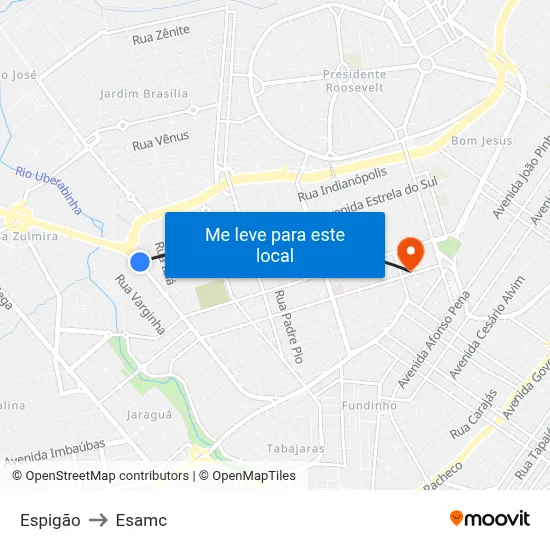 Espigão to Esamc map