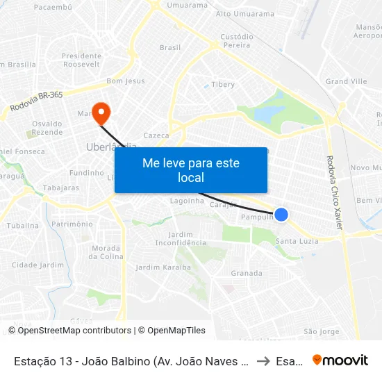 Estação 13 - João Balbino (Av. João Naves De Ávila) to Esamc map