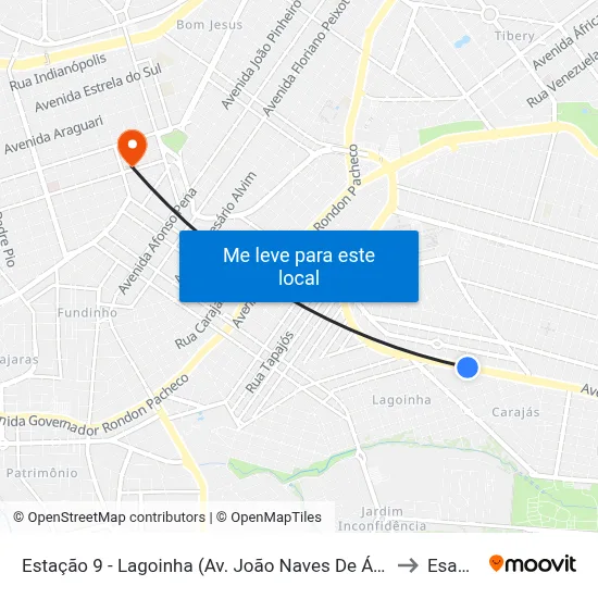 Estação 9 - Lagoinha (Av. João Naves De Ávila) to Esamc map