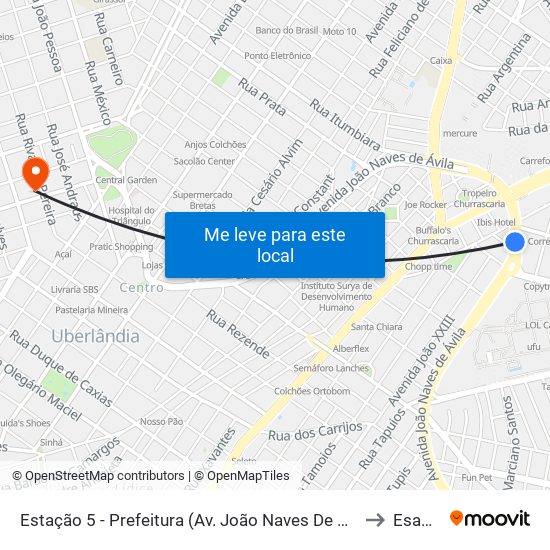 Estação 5 - Prefeitura (Av. João Naves De Ávila) to Esamc map