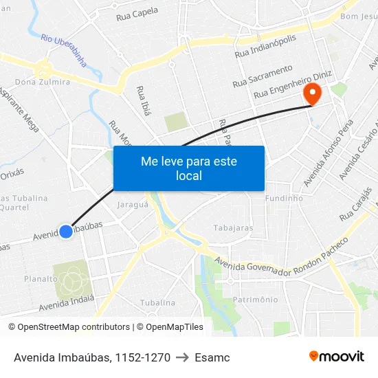 Avenida Imbaúbas, 1152-1270 to Esamc map