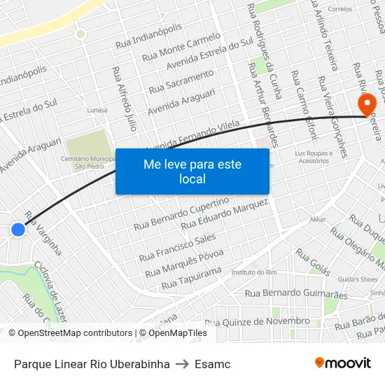 Parque Linear Rio Uberabinha to Esamc map