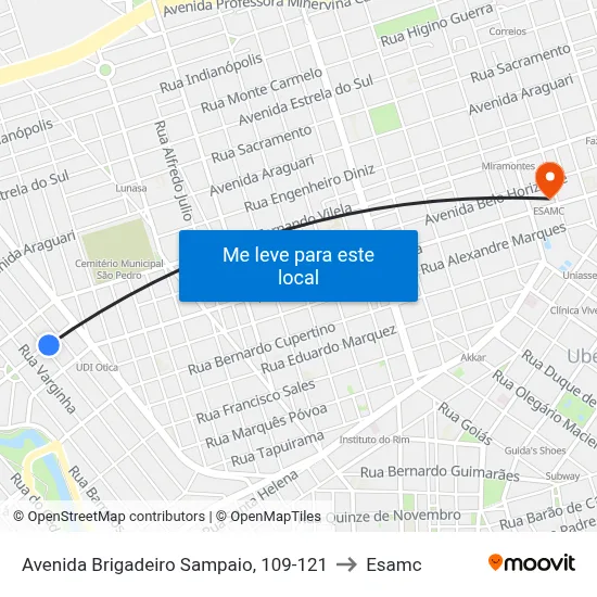 Avenida Brigadeiro Sampaio, 109-121 to Esamc map
