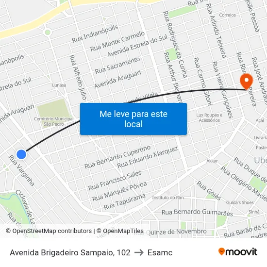 Avenida Brigadeiro Sampaio, 102 to Esamc map