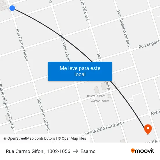 Rua Carmo Gifoni, 1002-1056 to Esamc map