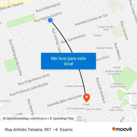 Rua Arlíndo Teixeira, 997 to Esamc map