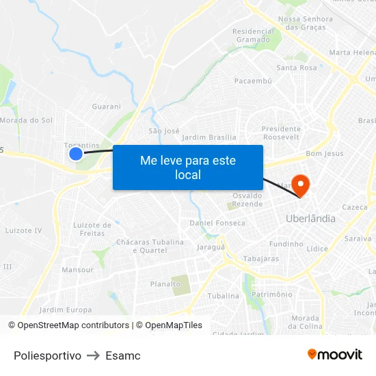 Poliesportivo to Esamc map