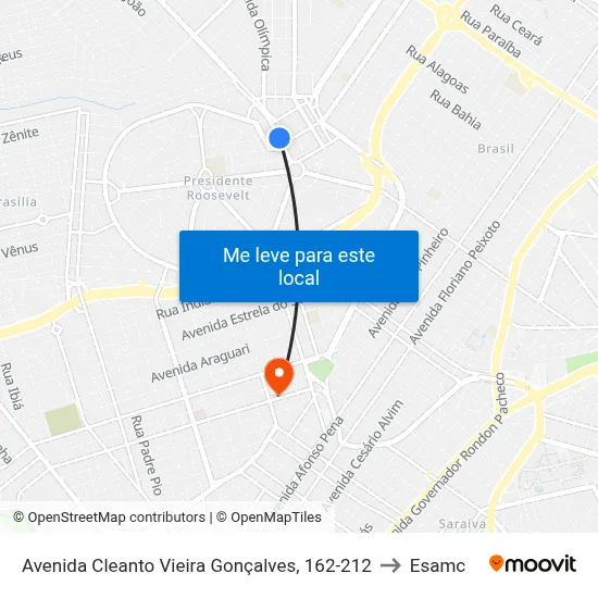 Avenida Cleanto Vieira Gonçalves, 162-212 to Esamc map
