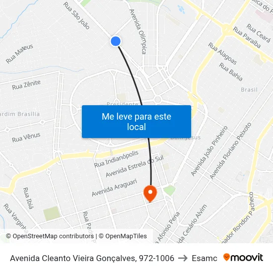 Avenida Cleanto Vieira Gonçalves, 972-1006 to Esamc map