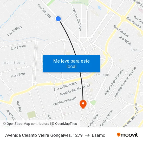 Avenida Cleanto Vieira Gonçalves, 1279 to Esamc map