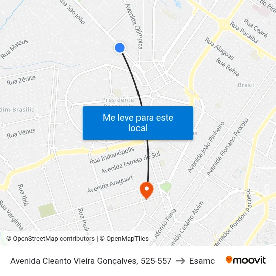 Avenida Cleanto Vieira Gonçalves, 525-557 to Esamc map