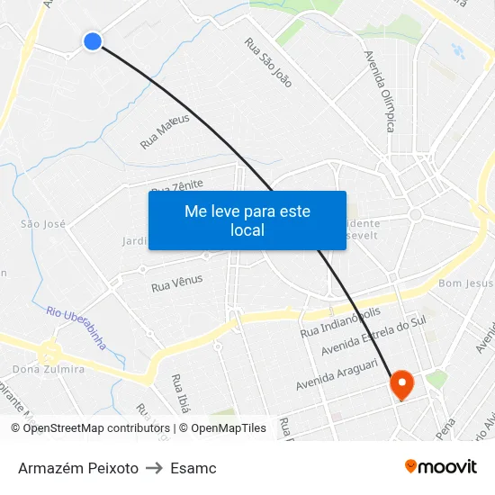 Armazém Peixoto to Esamc map