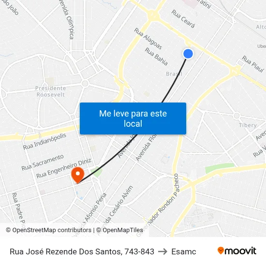 Rua José Rezende Dos Santos, 743-843 to Esamc map