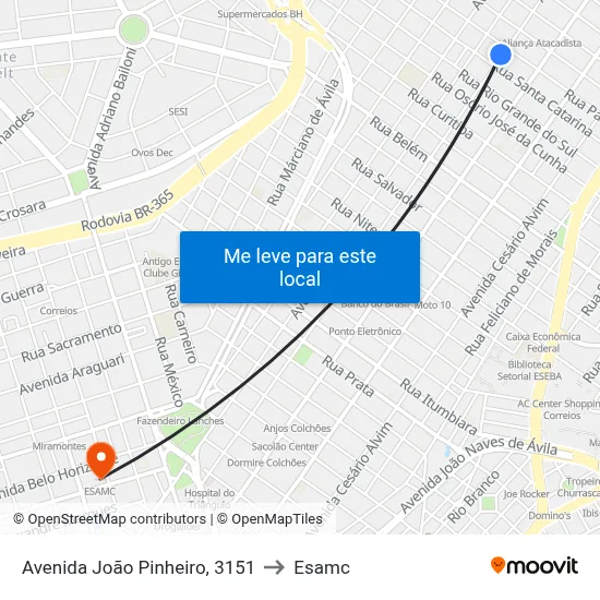 Avenida João Pinheiro, 3151 to Esamc map