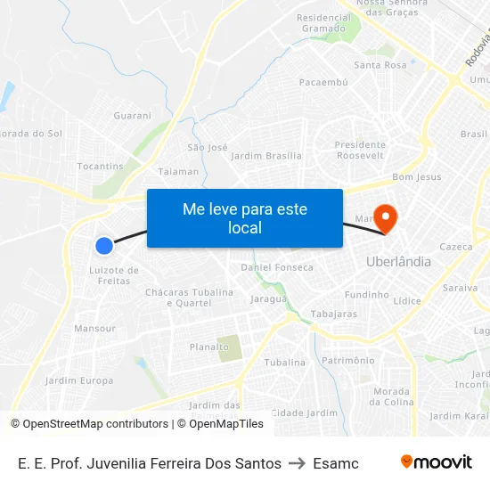 E. E. Prof. Juvenilia Ferreira Dos Santos to Esamc map
