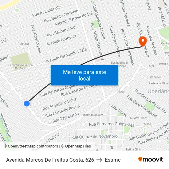 Avenida Marcos De Freitas Costa, 626 to Esamc map