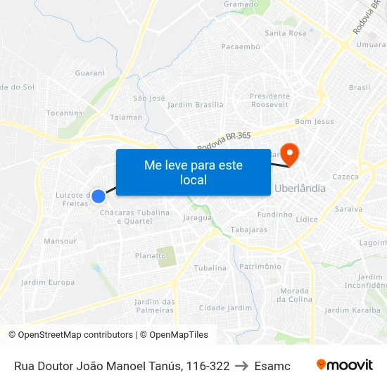 Rua Doutor João Manoel Tanús, 116-322 to Esamc map