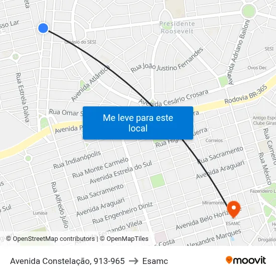 Avenida Constelação, 913-965 to Esamc map
