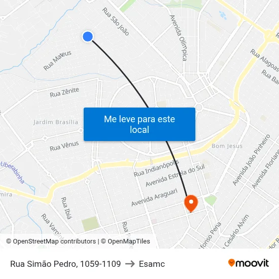 Rua Simão Pedro, 1059-1109 to Esamc map