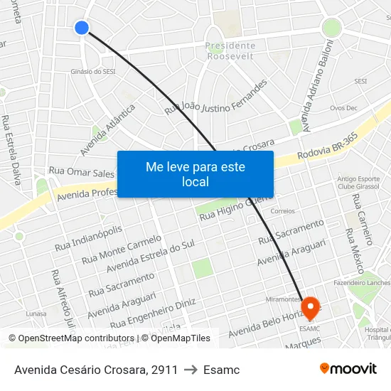 Avenida Cesário Crosara, 2911 to Esamc map