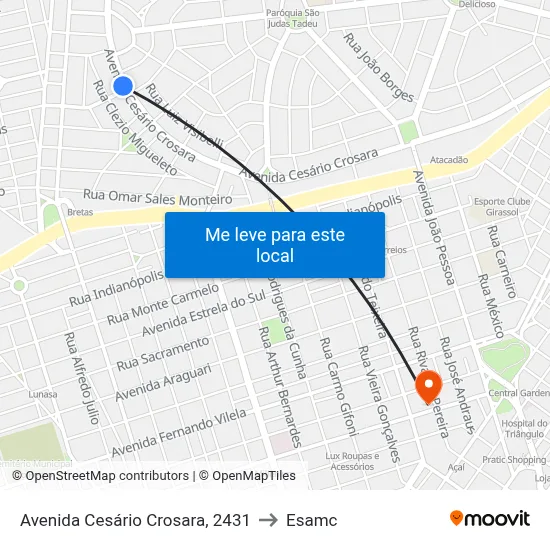 Avenida Cesário Crosara, 2431 to Esamc map