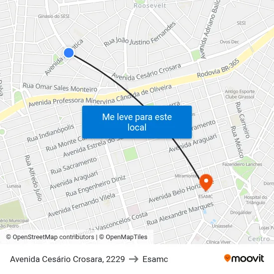 Avenida Cesário Crosara, 2229 to Esamc map