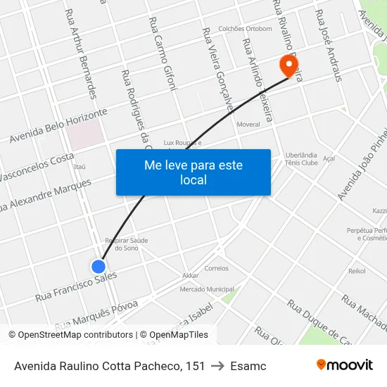 Avenida Raulino Cotta Pacheco, 151 to Esamc map