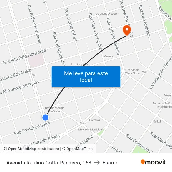 Avenida Raulino Cotta Pacheco, 168 to Esamc map
