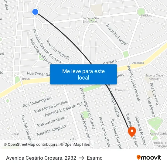 Avenida Cesário Crosara, 2932 to Esamc map