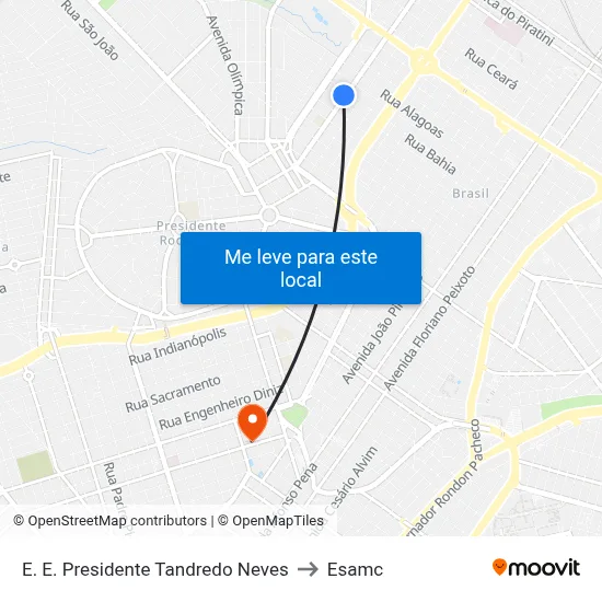 E. E. Presidente Tandredo Neves to Esamc map