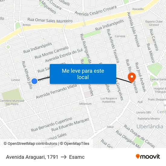 Avenida Araguari, 1791 to Esamc map