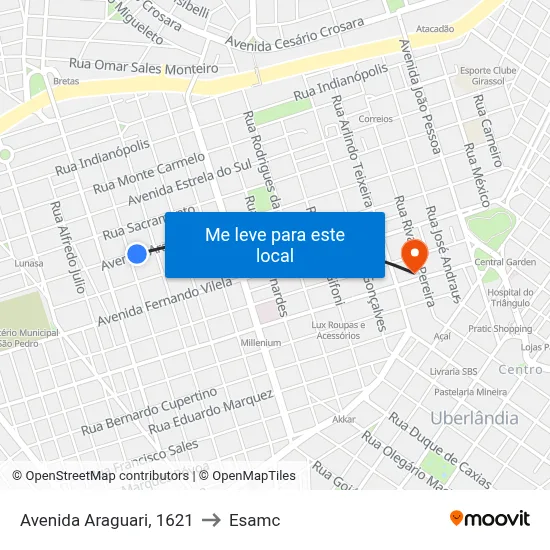 Avenida Araguari, 1621 to Esamc map