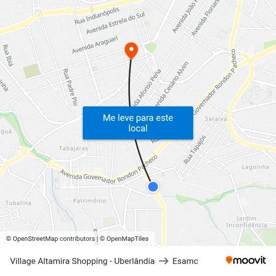 Village Altamira Shopping - Uberlândia to Esamc map
